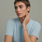 Women's Open Multi-Layer Bracelet with Ball Ends in Silver Look