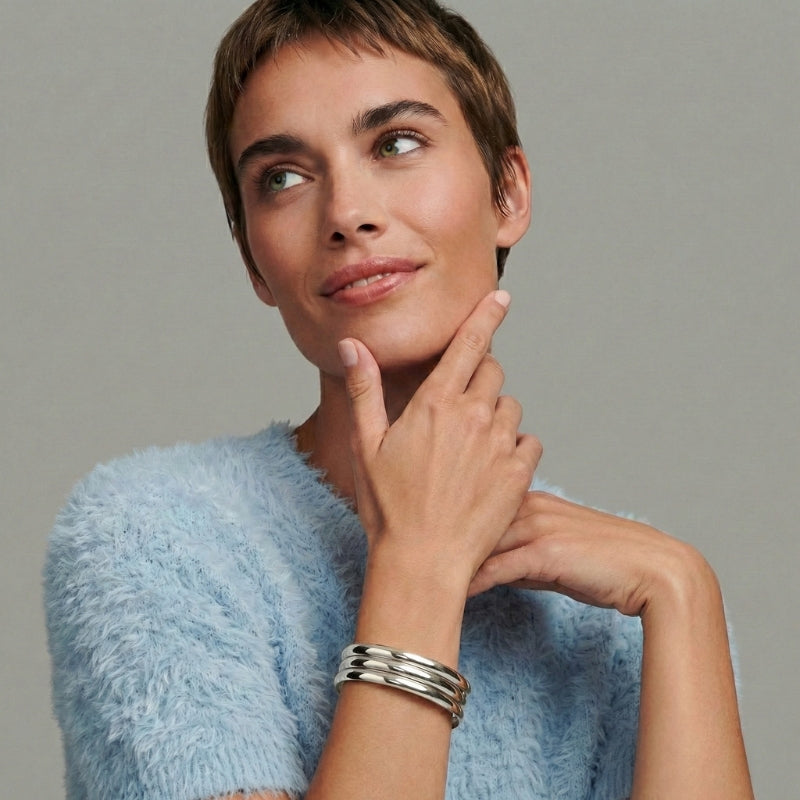Women's Multi-Row Bangle Set with Polished Surface