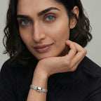 Ladies Braided Bracelet with Smooth Center in Silver Look