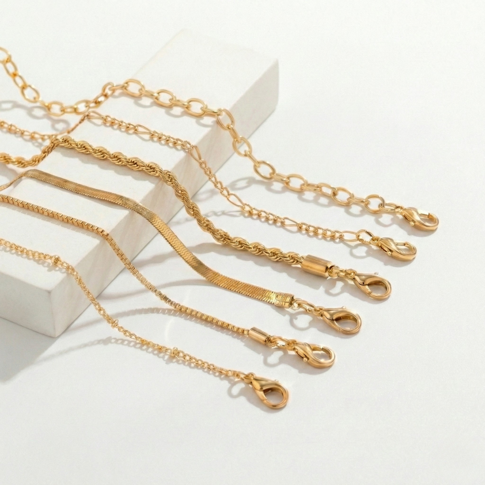 Women's Multi-Row Chain Bracelet Set with Lobster Clasp