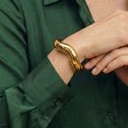 Women's Open Bangle with Curved Design in Gold Look