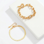 Ladies Bracelet Set with Link Design & Snake Bracelet in Gold Look