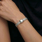 Ladies Braided Bracelet with Smooth Center in Silver Look
