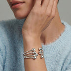 Women's Open Multi-Layer Bracelet with Ball Ends in Silver Look