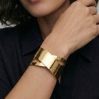 Women's Wide Bangle Bracelet in Gold Look with Cross Design