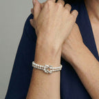Women's Double Pearl Bracelet with Silver-Colored Ball Beads