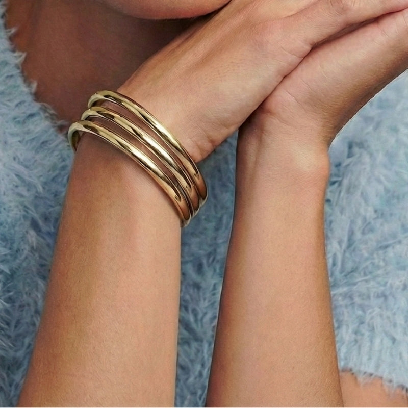 Women's Multi-Row Bangle Set with Polished Surface