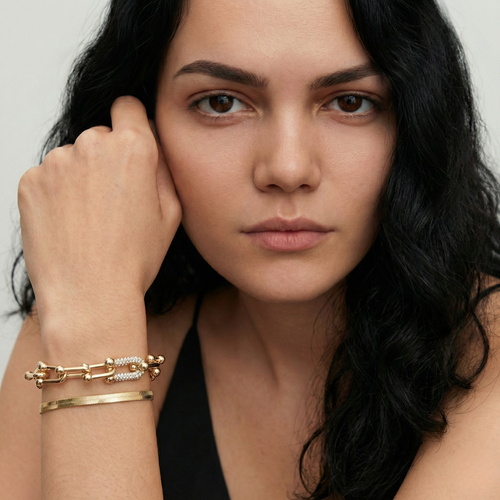 Ladies Bracelet Set with Link Design & Snake Bracelet in Gold Look