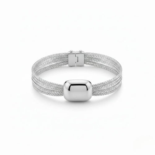 Ladies Braided Bracelet with Smooth Center in Silver Look