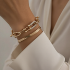 Ladies Bracelet Set with Link Design & Snake Bracelet in Gold Look