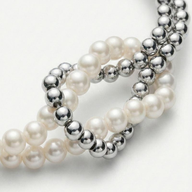 Women's Double Pearl Bracelet with Silver-Colored Ball Beads