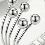 Women's Open Multi-Layer Bracelet with Ball Ends in Silver Look
