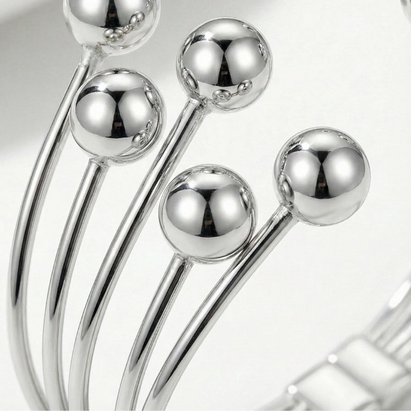 Women's Open Multi-Layer Bracelet with Ball Ends in Silver Look