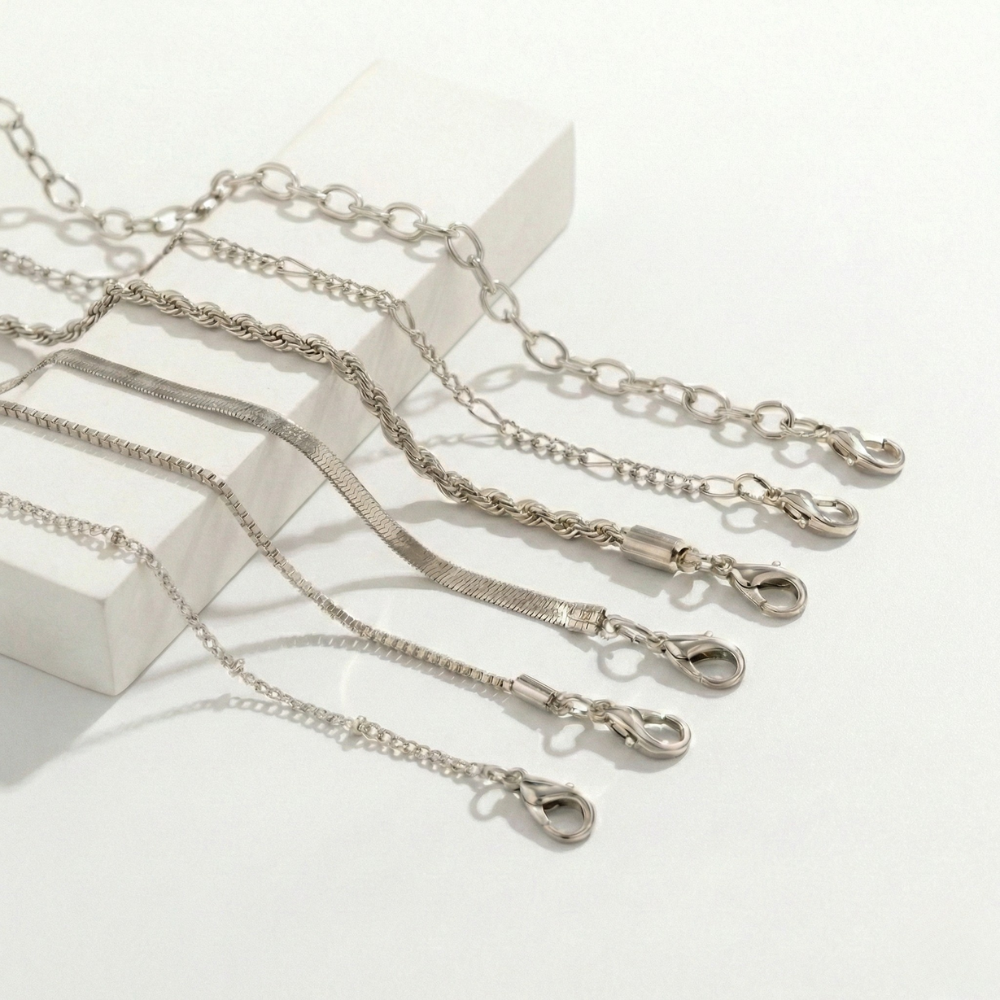 Women's Multi-Row Chain Bracelet Set with Lobster Clasp