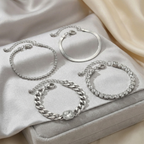 Women's Bracelet Set with Chain Links and Rhinestone Details