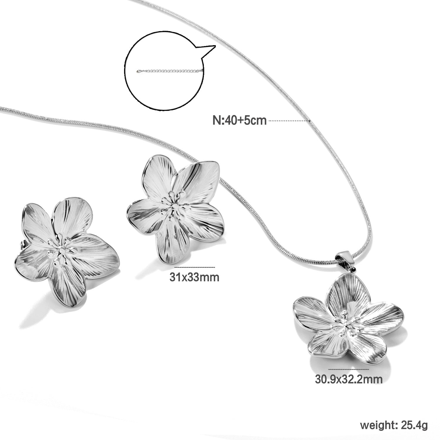 Women's jewelry set with flower-shaped pendants