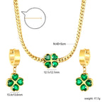 Women's jewelry set with four-leaf clover pendant and stud earrings