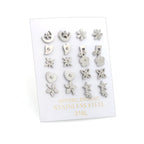 Women's stud earrings set made of hypoallergenic stainless steel with sparkling zirconia