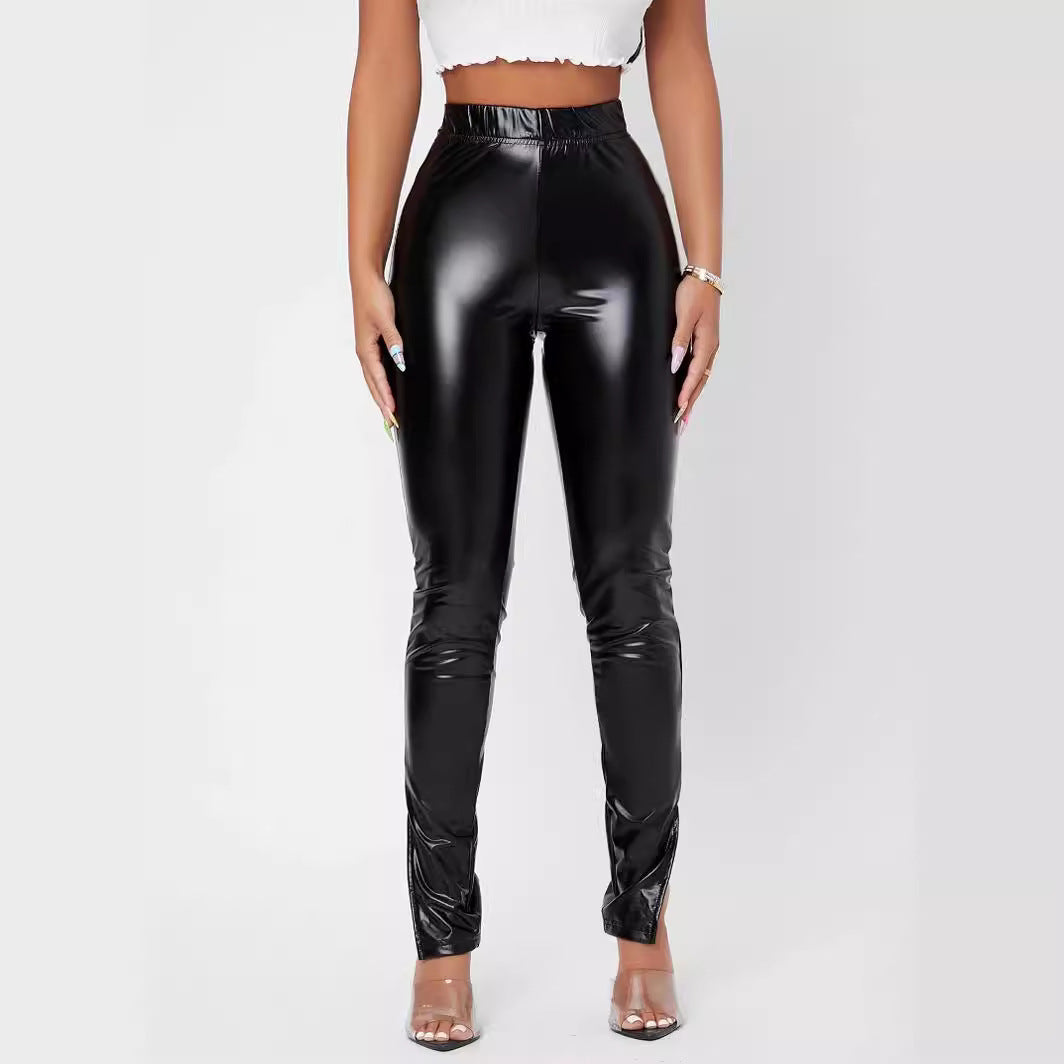 Women High Gloss Leggings with Form-Fitting Cut