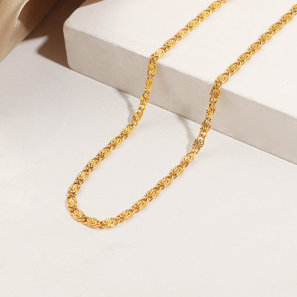 Women Textured Gold Necklace and Bracelet Set