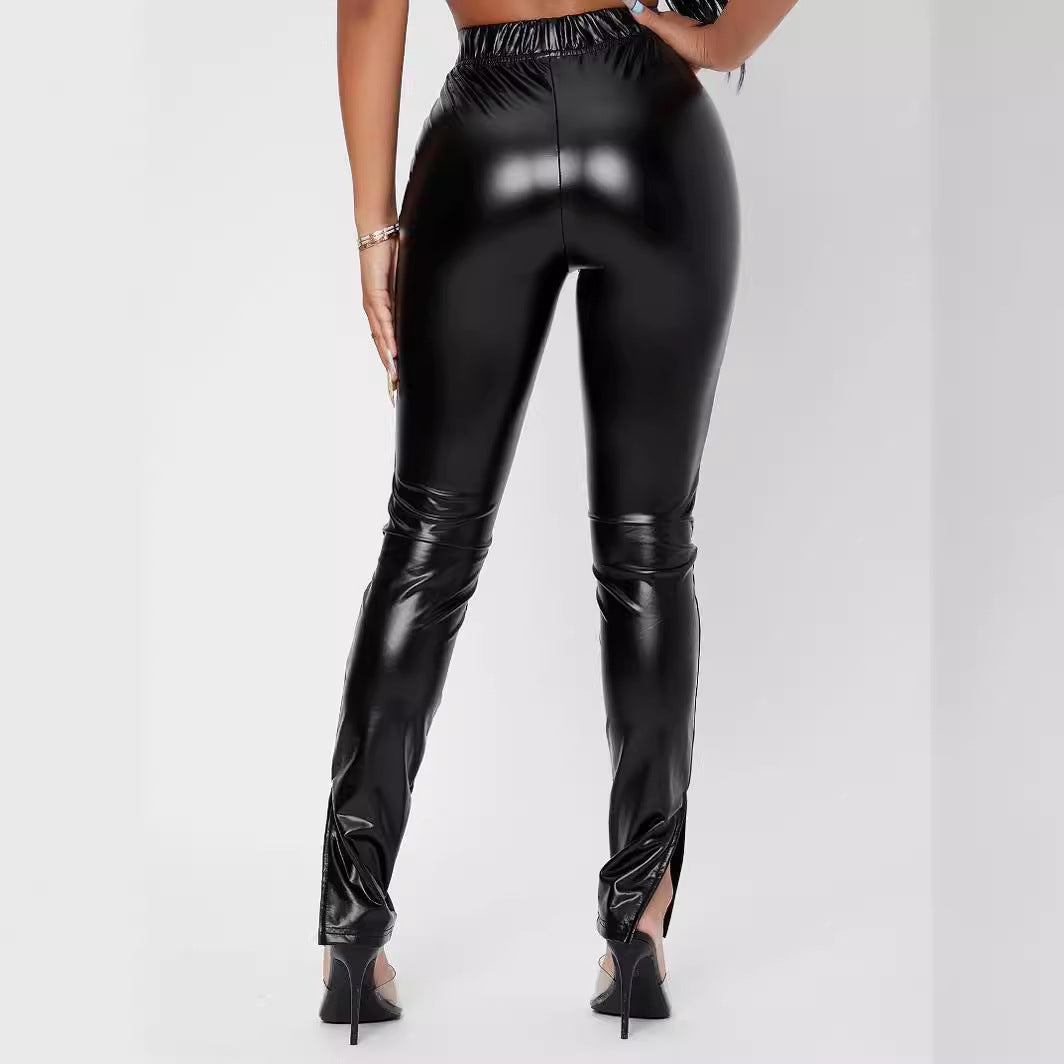 Women High Gloss Leggings with Form-Fitting Cut