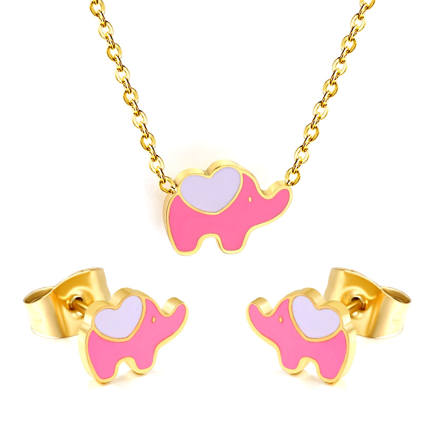 Women's jewelry set with cute elephant pendant and matching earrings