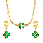 Women's jewelry set with four-leaf clover pendant and stud earrings