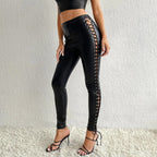 Women's leggings with trendy lacing design on the side