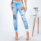 Women's leggings with playful cut-out details and decorative ribbons