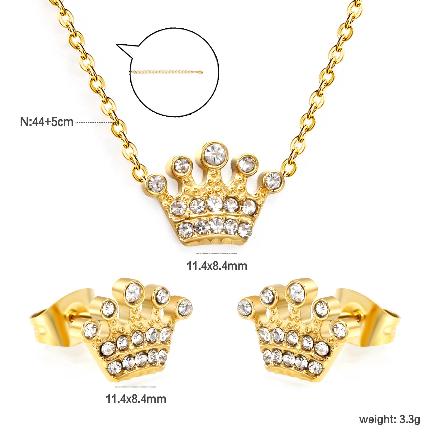 Women’s jewelry set with crown pendants and elegant stud earrings