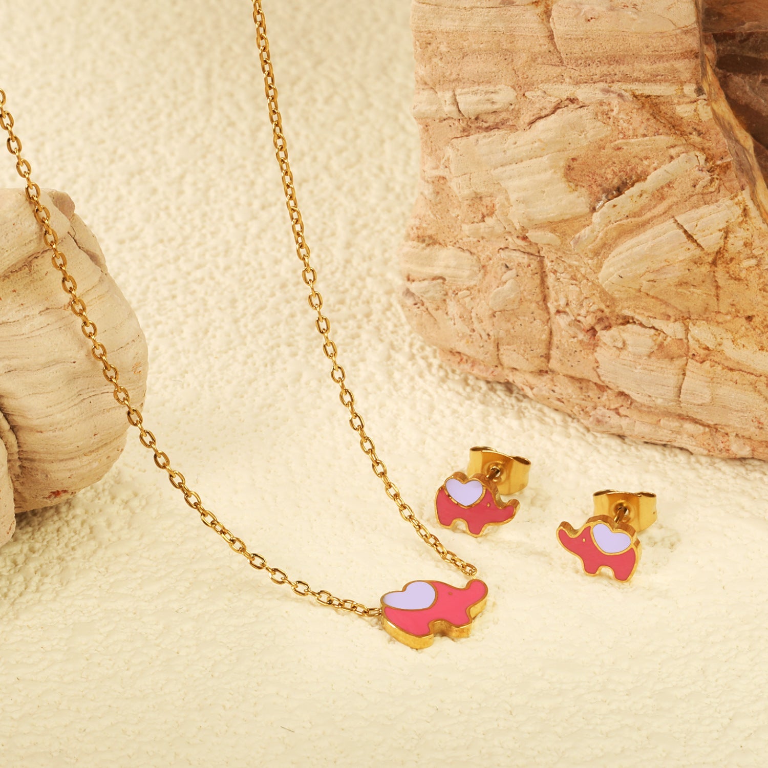 Women's jewelry set with cute elephant pendant and matching earrings