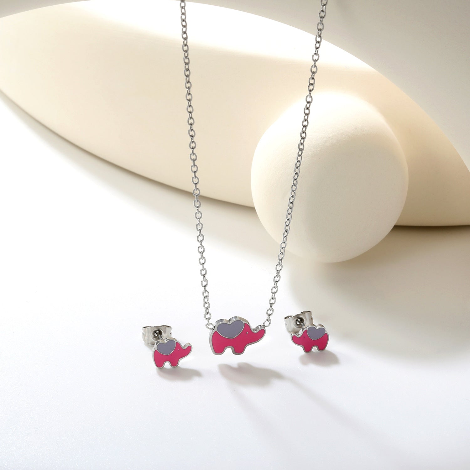 Women's jewelry set with cute elephant pendant and matching earrings