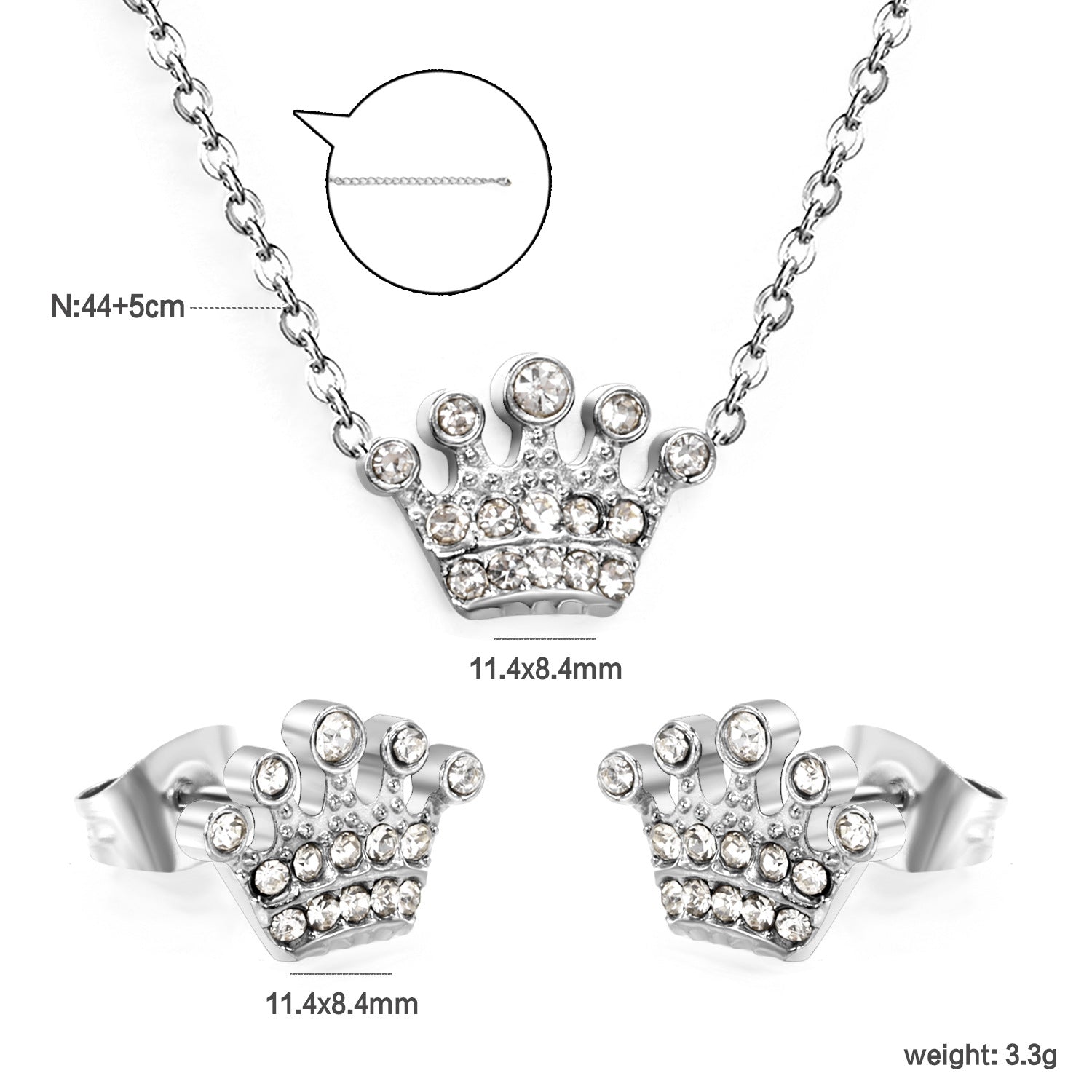 Women’s jewelry set with crown pendants and elegant stud earrings