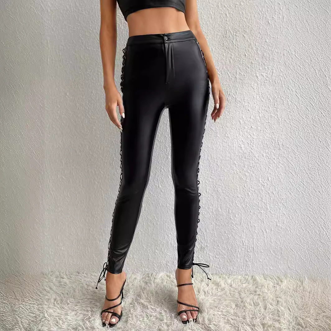 Women's leggings with trendy lacing design on the side