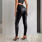 Women's leggings with trendy lacing design on the side