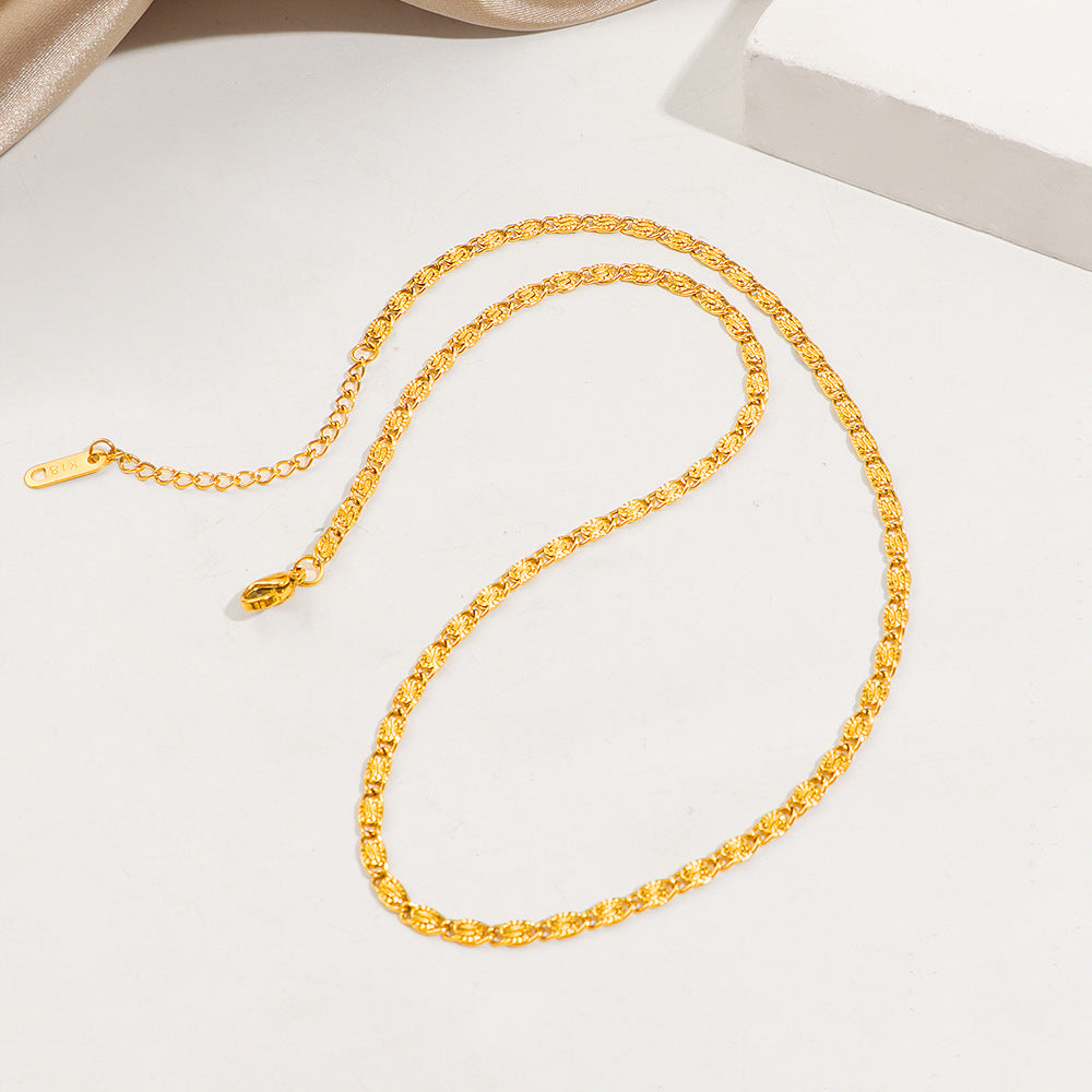 Women Textured Gold Necklace and Bracelet Set