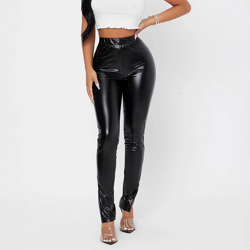 Women High Gloss Leggings with Form-Fitting Cut