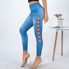 Women's leggings with playful cut-out details and decorative ribbons