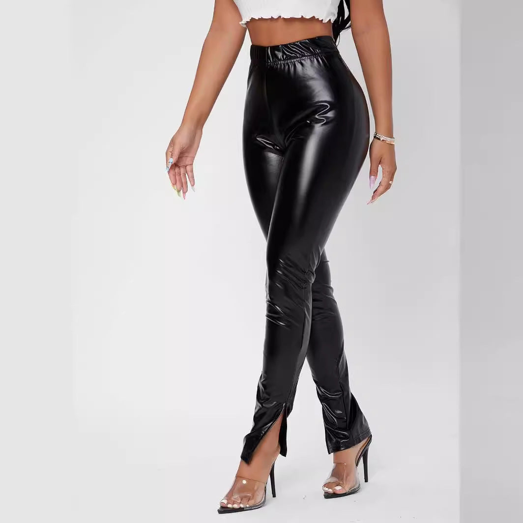 Women High Gloss Leggings with Form-Fitting Cut