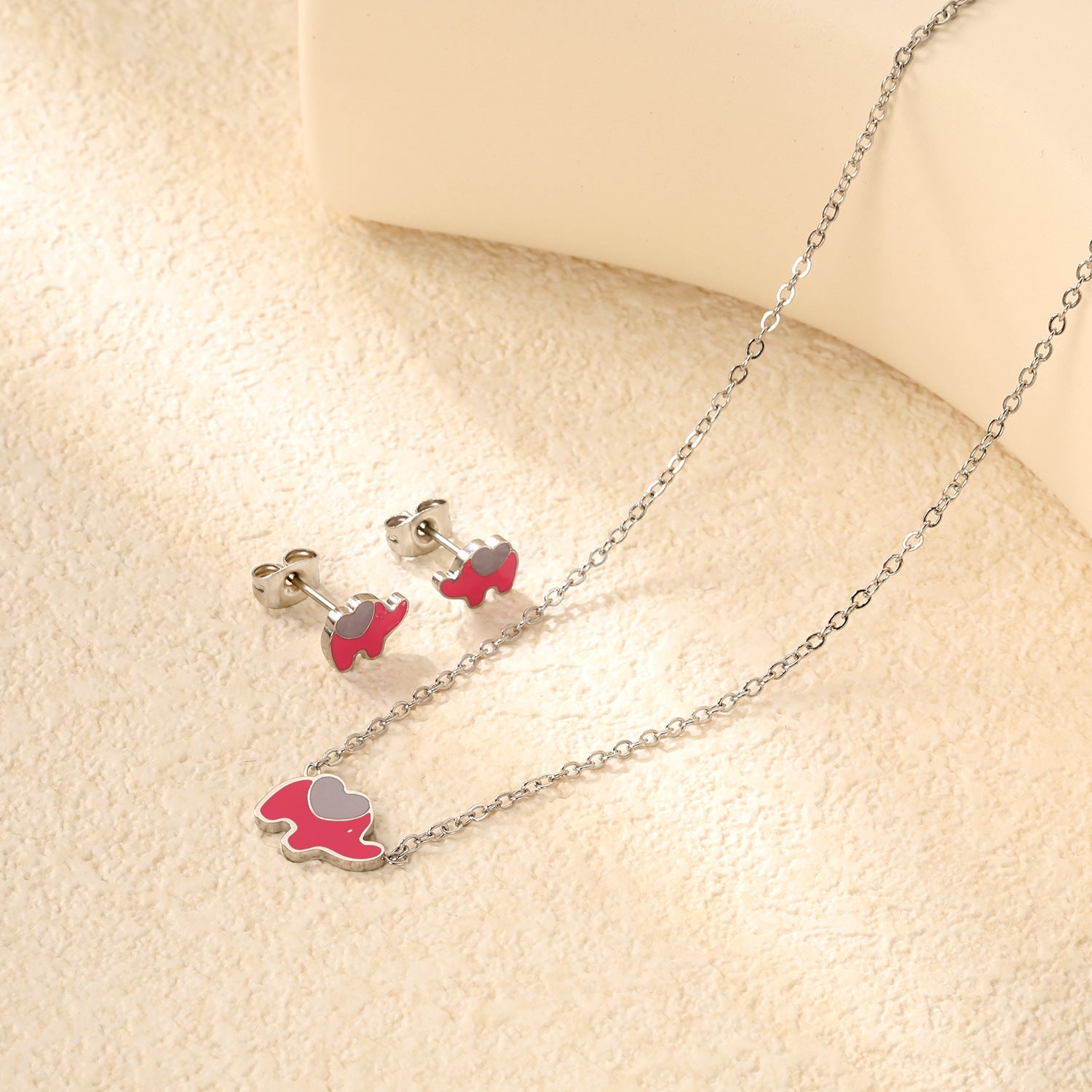 Women's jewelry set with cute elephant pendant and matching earrings