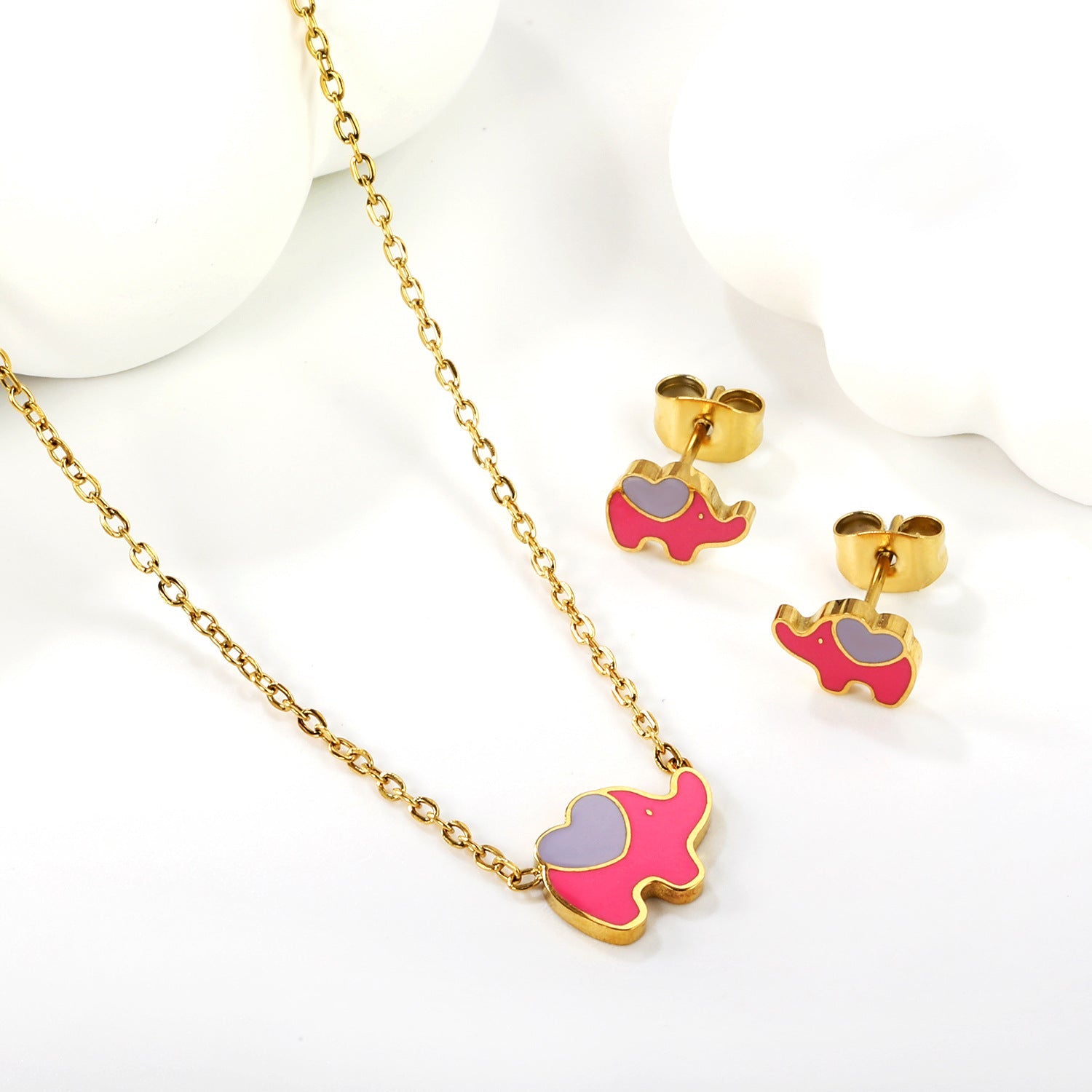 Women's jewelry set with cute elephant pendant and matching earrings